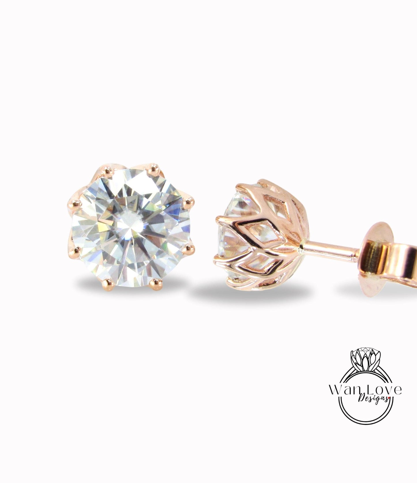 Moissanite Earrings 2ct miossanite studs 8 Prong Screw Back moissanite earrings Rose Gold moissanite earrings Anniversary Gift for her Ready Wan Love Designs