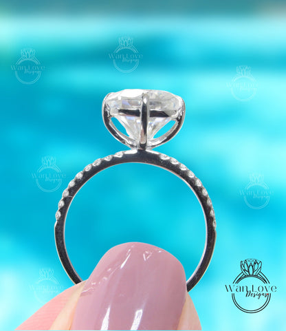 Moissanite Engagement Ring Celebrity Ring Elongated Cushion 4ct 18k White Gold Bridal Wedding Anniversary ring Basket-Ready to Ship Wan Love Designs