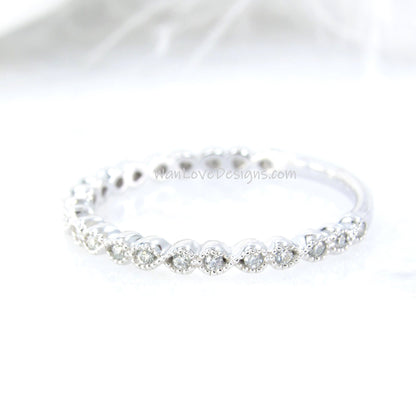 Moissanite Milgrain Infinity Bezel set Almost Eternity Moissanite Wedding Band Stacking Ring Custom Ready to ship Wan Love Designs