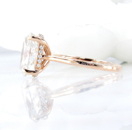 Moissanite Oval Side Halo Engagement Ring 3.9ct hidden halo rose gold ring oval moissanite Rose Gold bridal wedding anniversary Gift-Ready Wan Love Designs