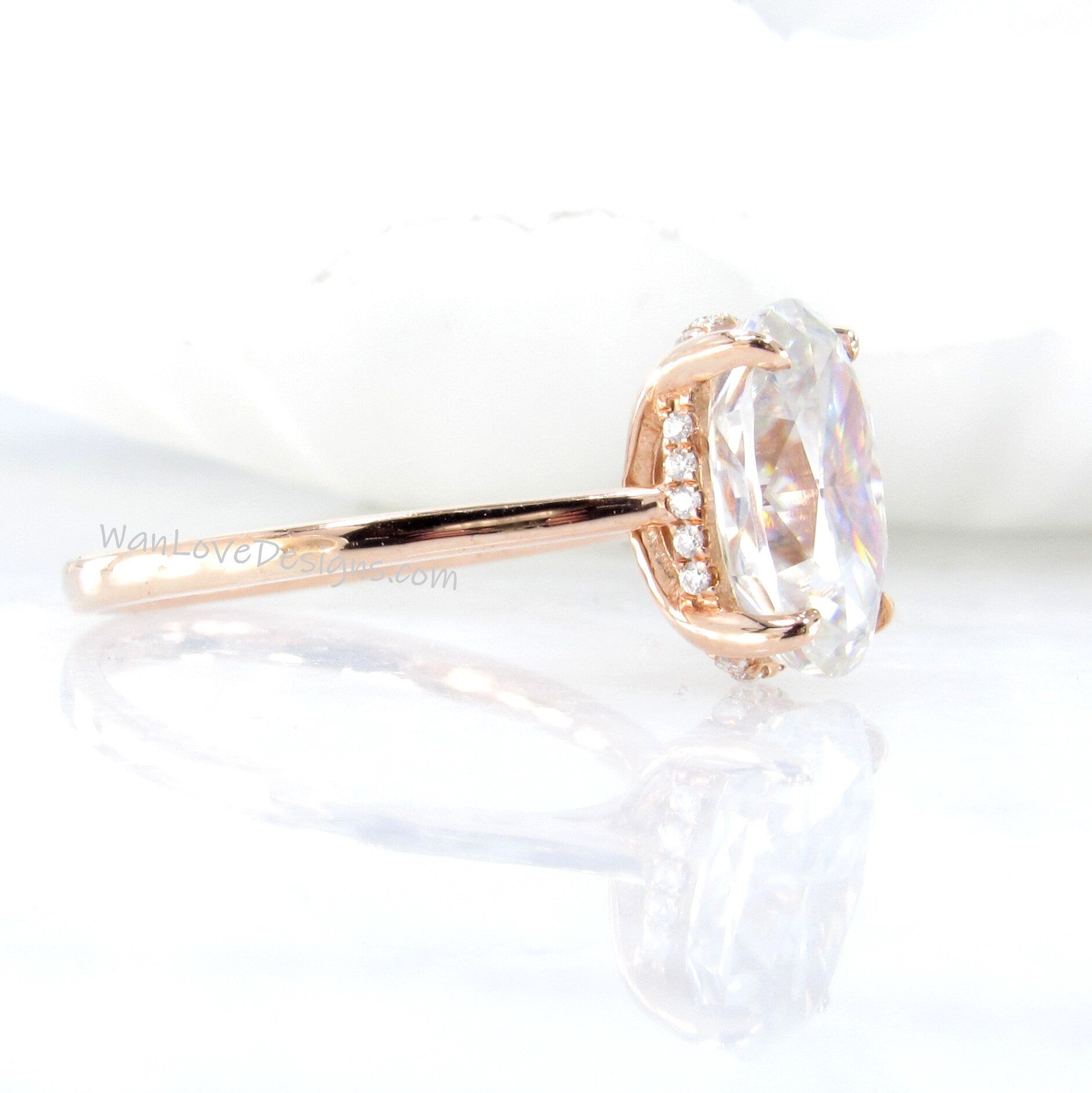 Moissanite Oval Side Halo Engagement Ring 3.9ct hidden halo rose gold ring oval moissanite Rose Gold bridal wedding anniversary Gift-Ready Wan Love Designs
