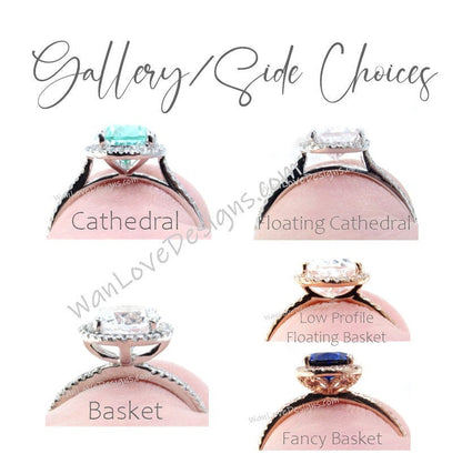 Moissanite Pink Sapphire Radiant Halo 10x9mm 14k Rose White Gold HALFWAY Engagement Ring, Custom Wedding, Anniversary Gift, Listing Wan Love Designs