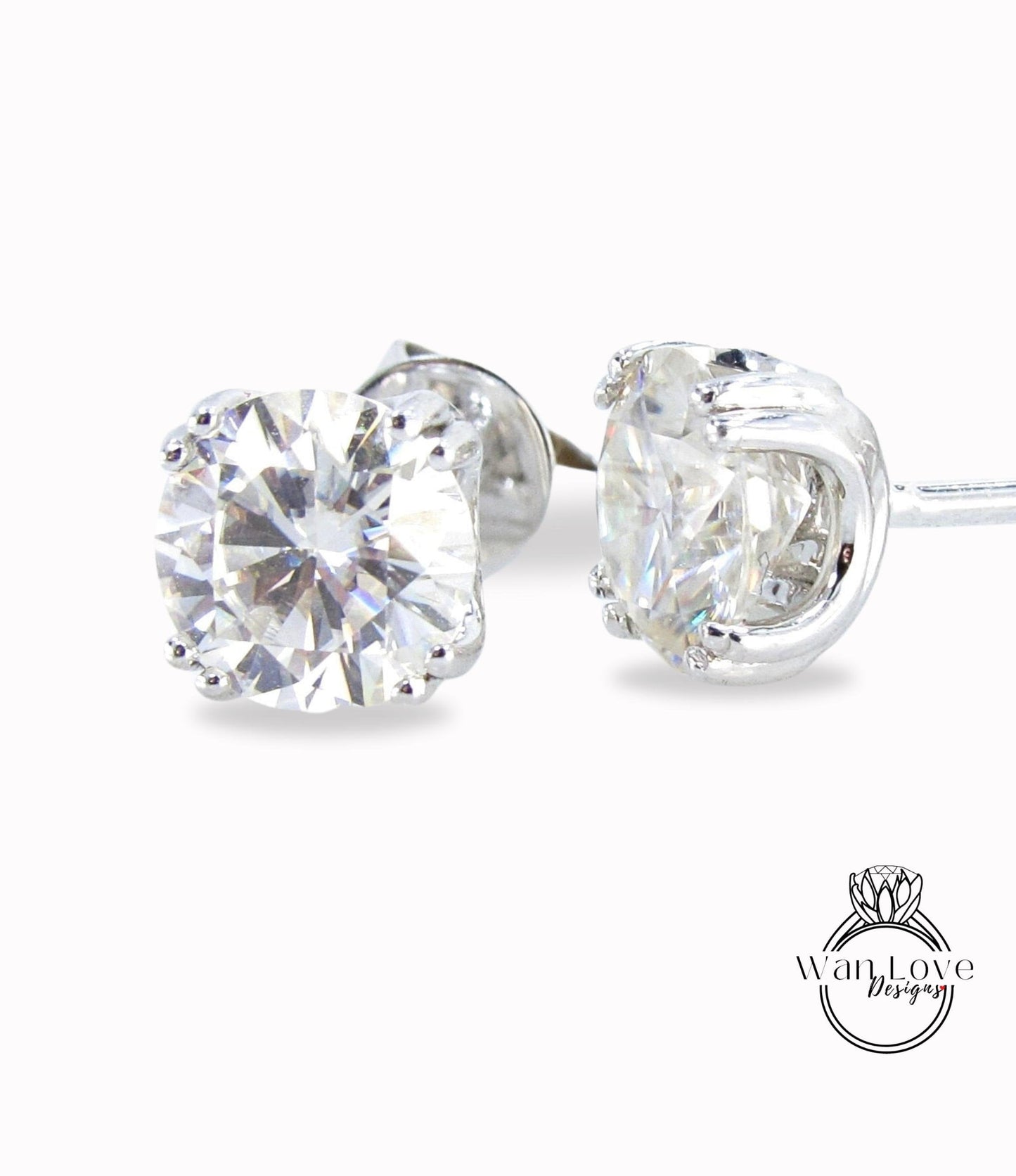 Moissanite Stud Earrings/ Classic Jewelry/ 2CT Round Moissanite Earrings Set/ Screwback Ear Studs/ Gift For Her/ Ready Earrings White Gold Wan Love Designs