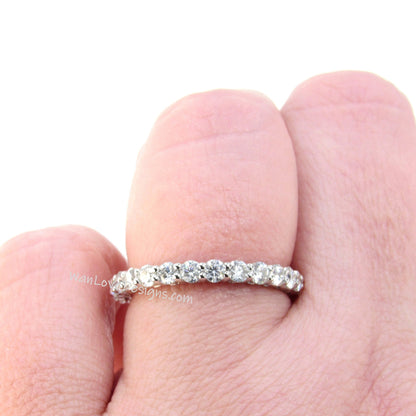 Moissanite Wedding Band, Almost Eternity 3/4 Ring, Stacking Stackable Round cut, 2.5mm, Custom, White Gold, Anniversary Gift, Ready to Ship Wan Love Designs