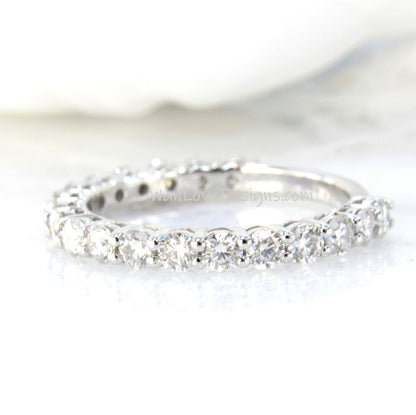 Moissanite Wedding Band, Almost Eternity 3/4 Ring, Stacking Stackable Round cut, 2.5mm, Custom, White Gold, Anniversary Gift, Ready to Ship Wan Love Designs