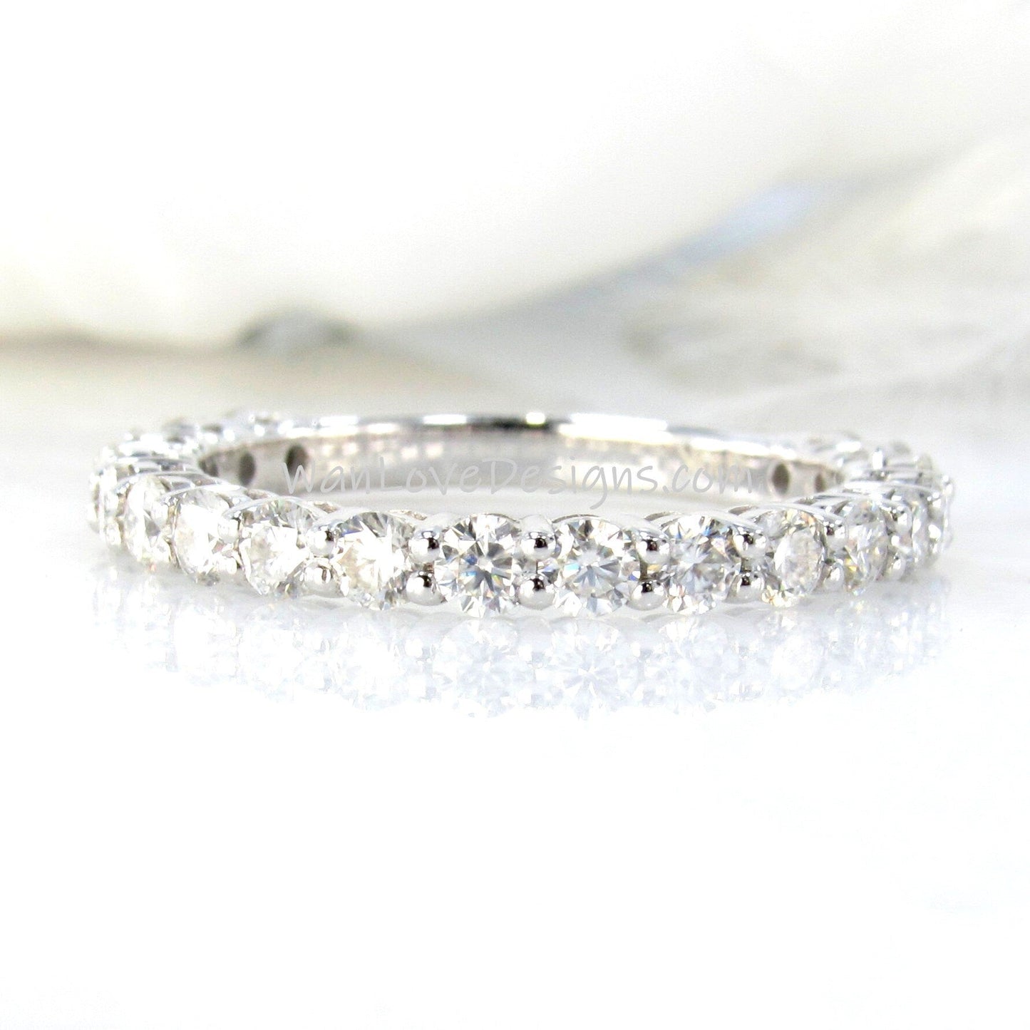 Moissanite Wedding Band, Almost Eternity 3/4 Ring, Stacking Stackable Round cut, 2.5mm, Custom, White Gold, Anniversary Gift, Ready to Ship Wan Love Designs