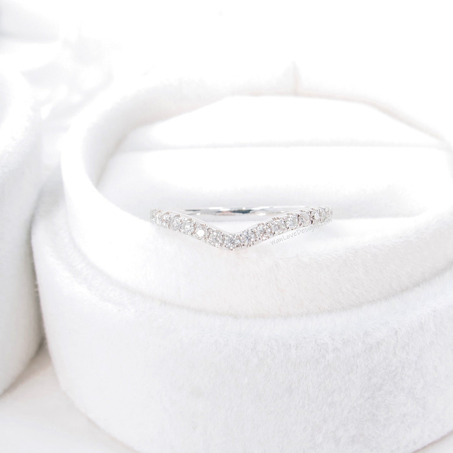 Moissanite Wedding Band, Curved Chevron Moissanite Band, Curved V Matching Band, Moissanite Wedding Crown Band, Sample Sale Ready to ship Wan Love Designs