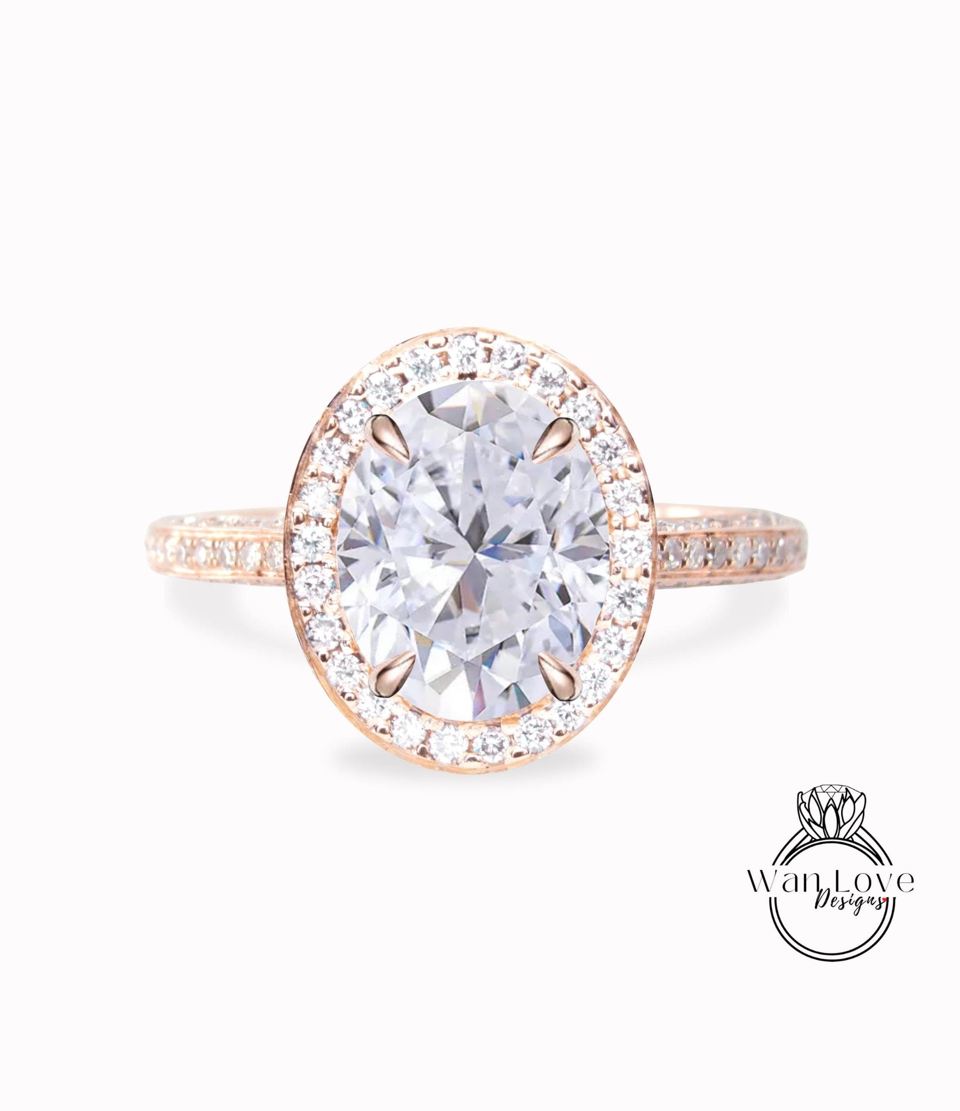 Moissanite engagement ring Oval shape vintage white gold ring antique art deco halo unique ring promise anniversary bridal ring wedding ring Wan Love Designs