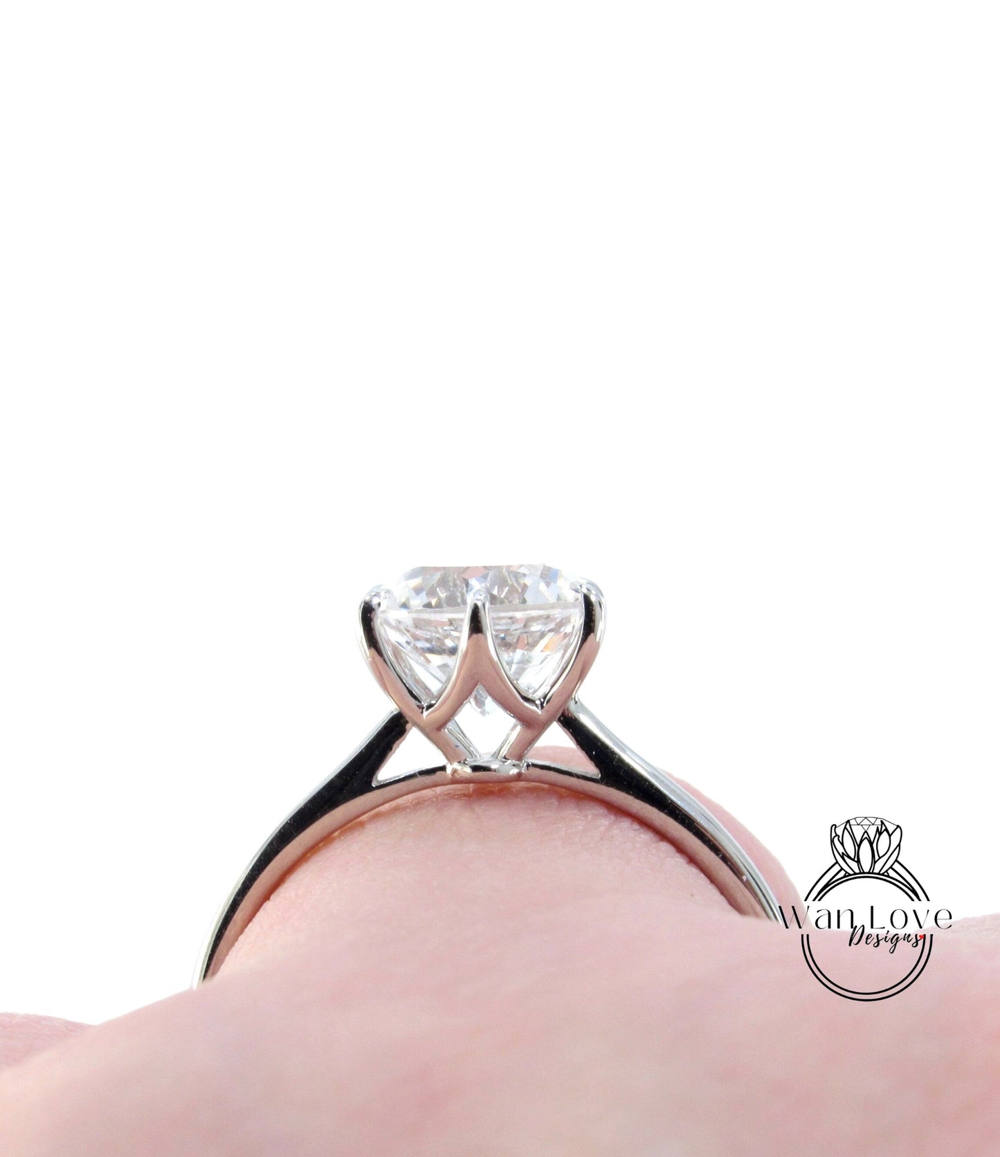 Moissanite engagement ring Solitaire 6 prong tapered ring white gold ring round cut ring vintage ring art deco ring moissanite promise ring Wan Love Designs