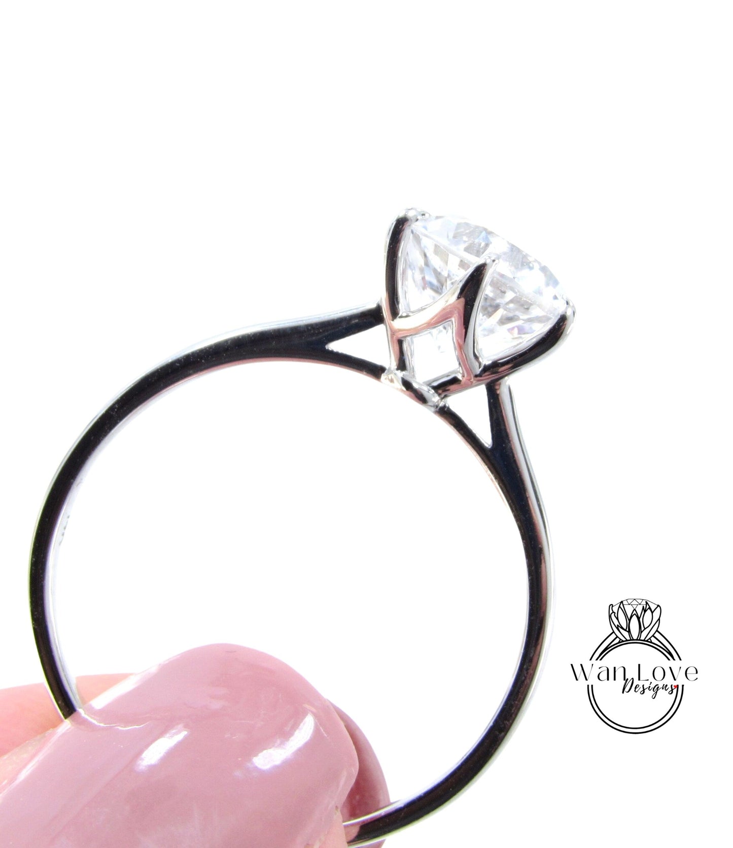 Moissanite engagement ring Solitaire 6 prong tapered ring white gold ring round cut ring vintage ring art deco ring moissanite promise ring Wan Love Designs