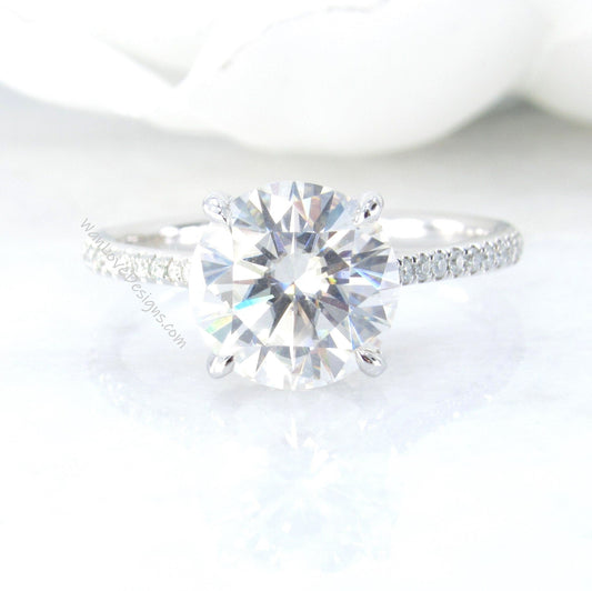 Moissanite engagement ring round cut vintage engagement ring prong set ring moissanite ring white gold anniversary ring Ready to Ship Wan Love Designs