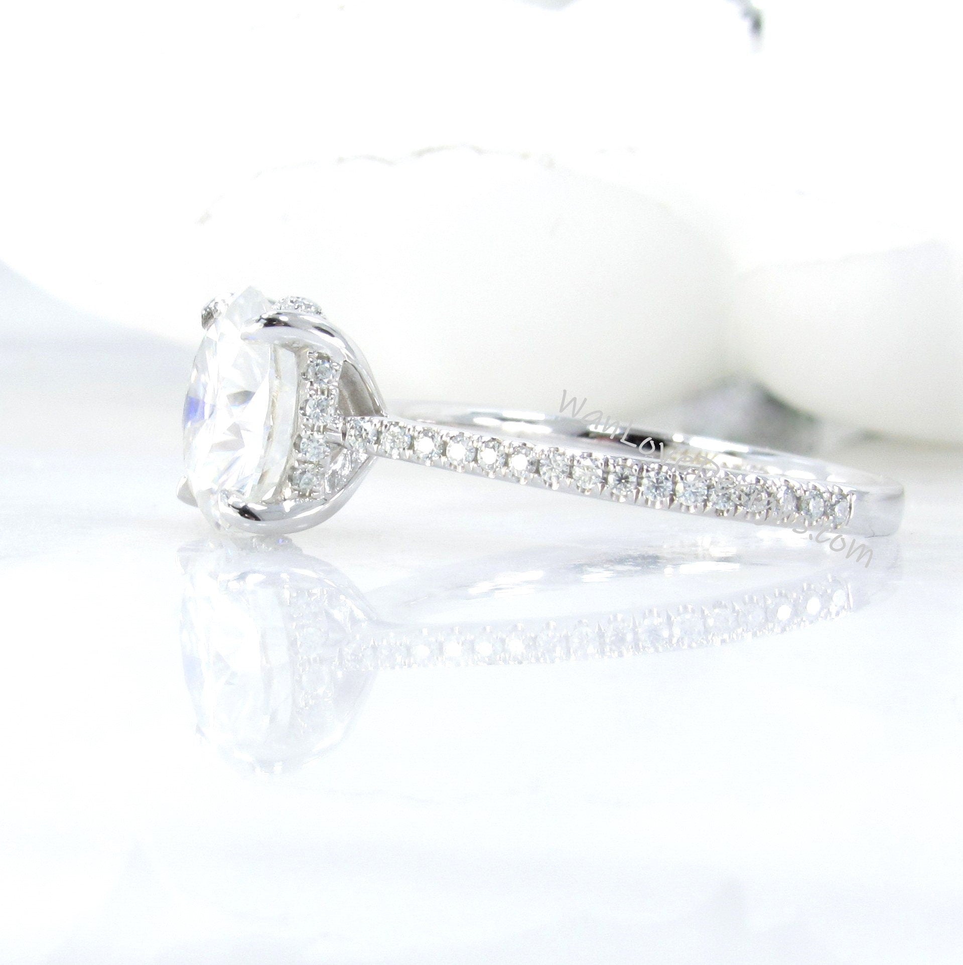Moissanite engagement ring round cut vintage engagement ring prong set ring moissanite ring white gold anniversary ring Ready to Ship Wan Love Designs