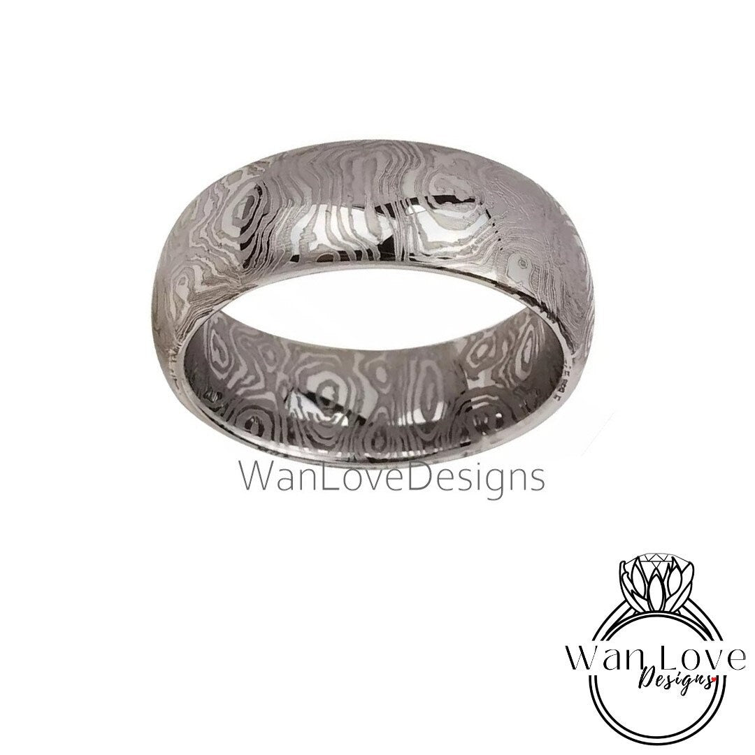 Mokume Gane Tungsten - Rose Gold Tungsten Damascus Ring - 8mm Mokume Damascus Band - Rose Gold Mokume - Mokume Wedding Bands - Mokumegane Wan Love Designs