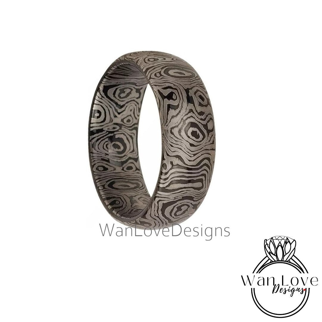 Mokume Gane Tungsten - Rose Gold Tungsten Damascus Ring - 8mm Mokume Damascus Band - Rose Gold Mokume - Mokume Wedding Bands - Mokumegane Wan Love Designs