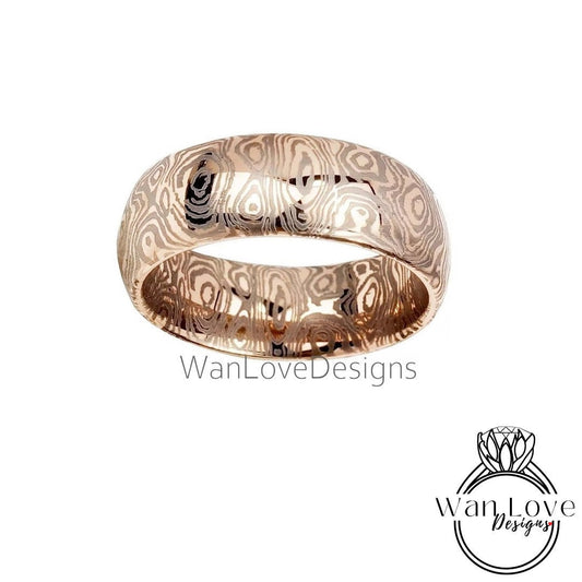 Mokume Gane Tungsten - Rose Gold Tungsten Damascus Ring - 8mm Mokume Damascus Band - Rose Gold Mokume - Mokume Wedding Bands - Mokumegane Wan Love Designs