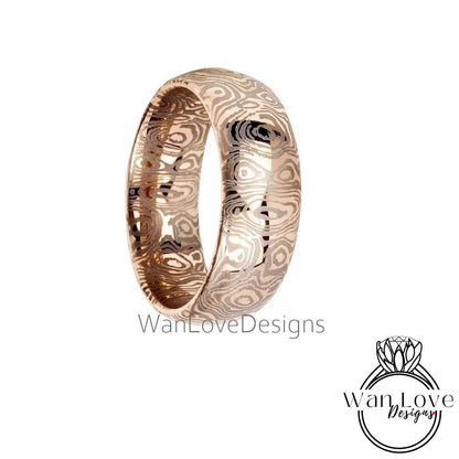 Mokume Gane Tungsten - Rose Gold Tungsten Damascus Ring - 8mm Mokume Damascus Band - Rose Gold Mokume - Mokume Wedding Bands - Mokumegane Wan Love Designs