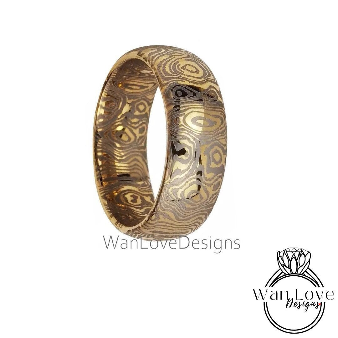 Mokume Gane Tungsten - Rose Gold Tungsten Damascus Ring - 8mm Mokume Damascus Band - Rose Gold Mokume - Mokume Wedding Bands - Mokumegane Wan Love Designs