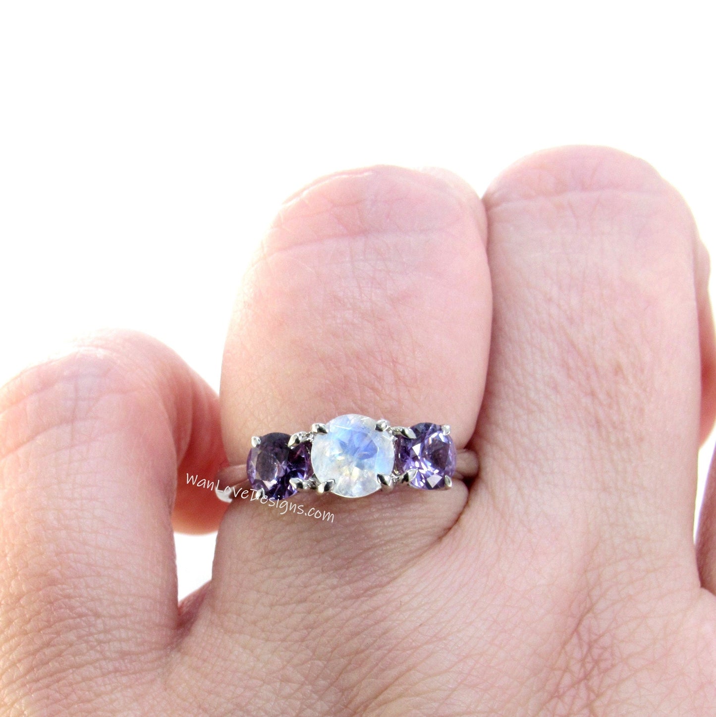 Moonstone & Alexandrite Color Change Sapphire Engagement Ring Round 14k 18k White Yellow Rose Gold Platinum Custom Anniversary Wan Love Designs