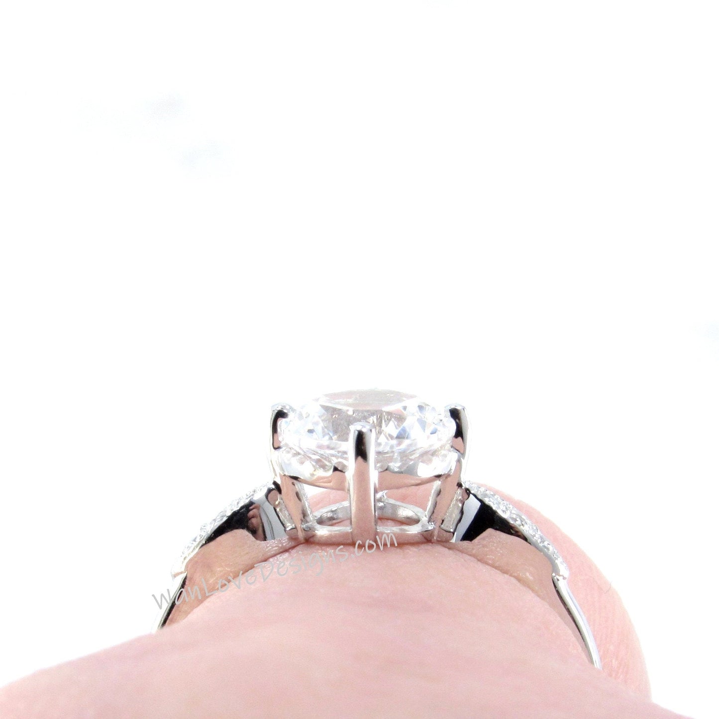 Moonstone & Diamond Engagement Ring, Milgrain Leaf Nature Round Antique Vintage style, 14k 18k White Yellow Rose Gold-Platinum-Custom Wan Love Designs