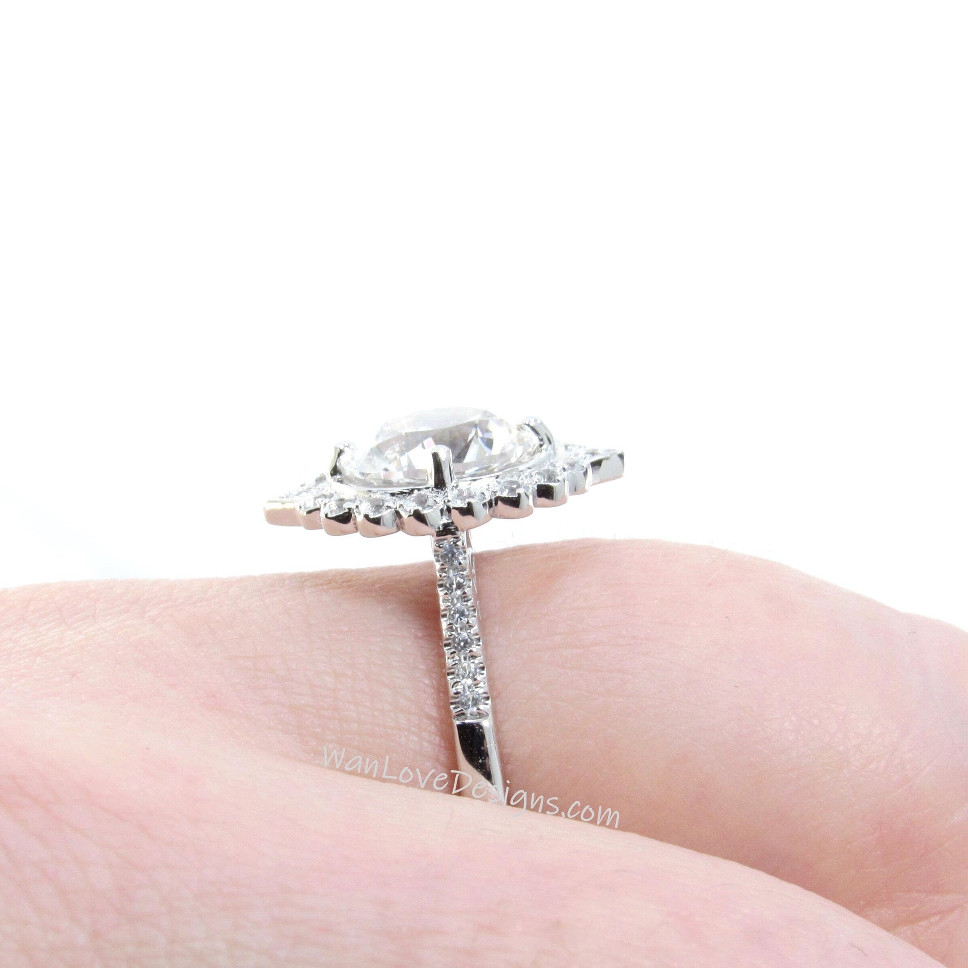 Moonstone Diamond Geometric Halo Engagement Ring Round, Custom, 14k 18k White Yellow Rose Gold-Platinum-Wedding, Anniversary Gift Wan Love Designs
