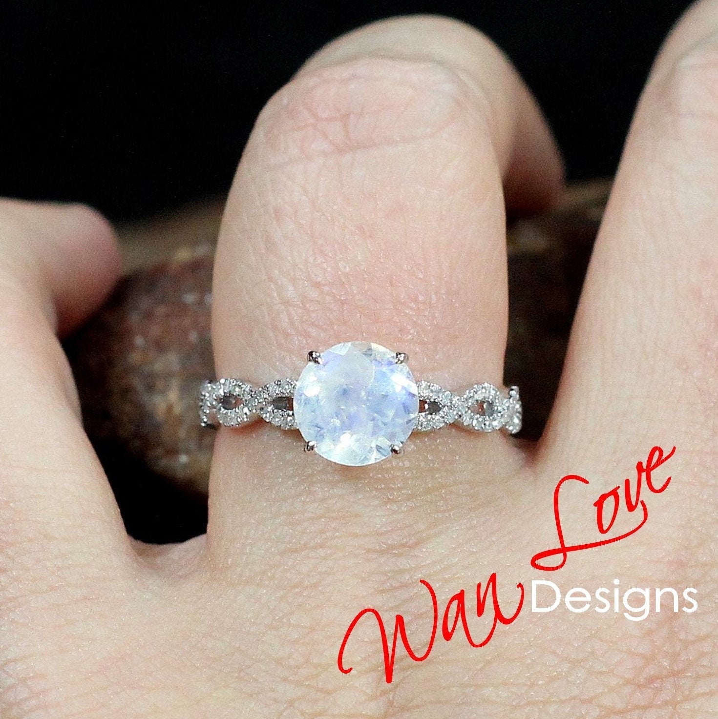 Dainty Round Cut Blue Moonstone Diamond Ring Solid Rose Gold 3 Stone  Rainbow Moonstone Engagement Ring Silver Promise Bridal Ring for Women -  Etsy