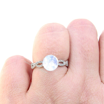 Moonstone & Diamond Round Engagement Ring, 3/4 Eternity, Infinity, Twisted Custom, Wedding, Anniversary Gift, Commitment,Proposal Wan Love Designs