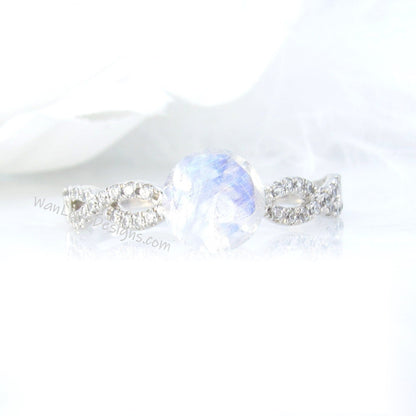 Moonstone & Diamond Round Engagement Ring, 3/4 Eternity, Infinity, Twisted Custom, Wedding, Anniversary Gift, Commitment,Proposal Wan Love Designs