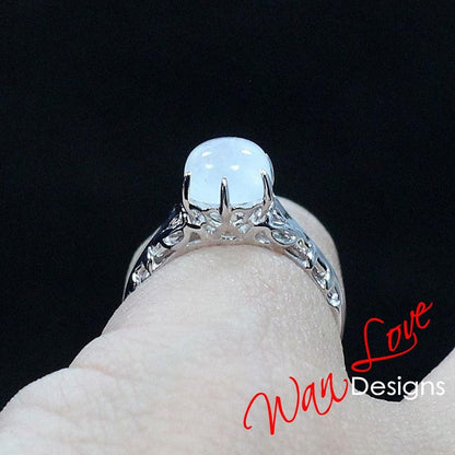 3.0 Carat Natural Moonstone Sterling Silver Ring - Cabochon Filigree Design, 925 Silver With Gift Box