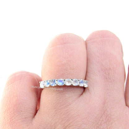 Moonstone Wedding Band, 8 gem Moon stone Ring, 3mm Round Ring, Bohemian Wedding Ring, Ready to Ship Wan Love Designs