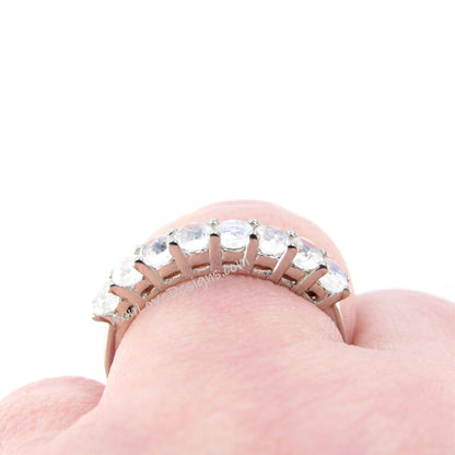 Moonstone Wedding Band Ring, Half Eternity, Stackable,3mm,8 stone,14k-18k-White-Yellow-Rose-Gold-Platinum-Custom-Engagement-Anniversary Gift Wan Love Designs