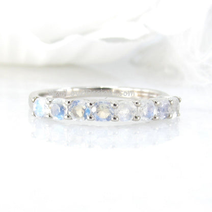 Moonstone Wedding Band Ring, Half Eternity, Stackable,3mm,8 stone,14k-18k-White-Yellow-Rose-Gold-Platinum-Custom-Engagement-Anniversary Gift Wan Love Designs