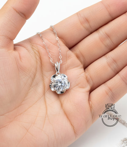 Moissanite Buttercup Round Beaded Bail Necklace 2ct white gold flower Charm necklace Custom Anniversary bridal wedding Gift Ready to ship