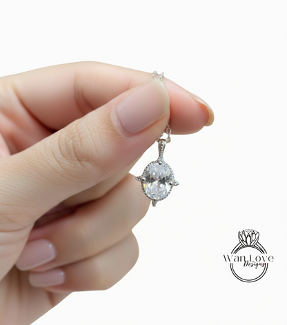 Collana vintage ovale in Moissanite, oro rosa, diamante milgrain, ciondolo multi pietra, collana a catena da sposa in oro bianco con taglio ovale