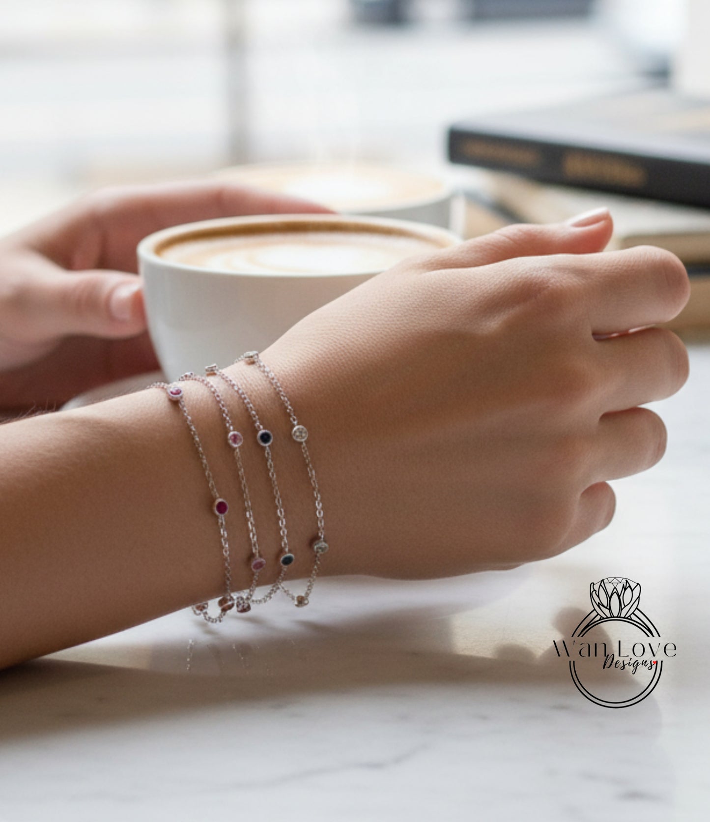 Diamond By the Yard Bracelet / 5 Diamond Station Bracelet / 14k Rose Gold Diamond Bracelet/ Birthstone Bezel Set Bracelet / Gift for her