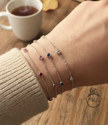 Diamond By the Yard Bracelet / 5 Diamond Station Bracelet / 14k Rose Gold Diamond Bracelet/ Birthstone Bezel Set Bracelet / Gift for her