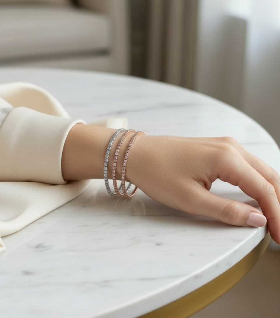 Bracciale con diamanti Moissanite in oro bianco 14k/5 ct. Bracciale tennis/Bracciale Moissanite da donna/Gioielli per matrimonio nuziale/Regalo di anniversario per lei