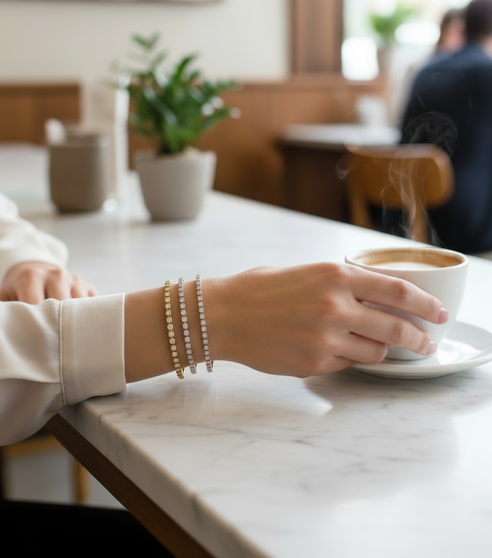 Bracciale con diamanti Moissanite in oro bianco 14k/5 ct. Bracciale tennis/Bracciale Moissanite da donna/Gioielli per matrimonio nuziale/Regalo di anniversario per lei