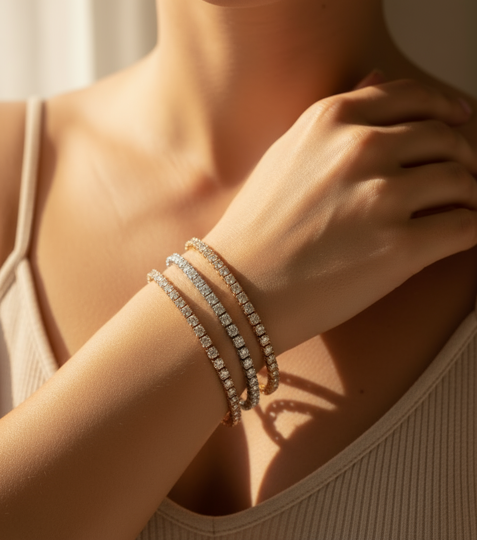 Bracciale con diamanti Moissanite in oro bianco 14k/5 ct. Bracciale tennis/Bracciale Moissanite da donna/Gioielli per matrimonio nuziale/Regalo di anniversario per lei