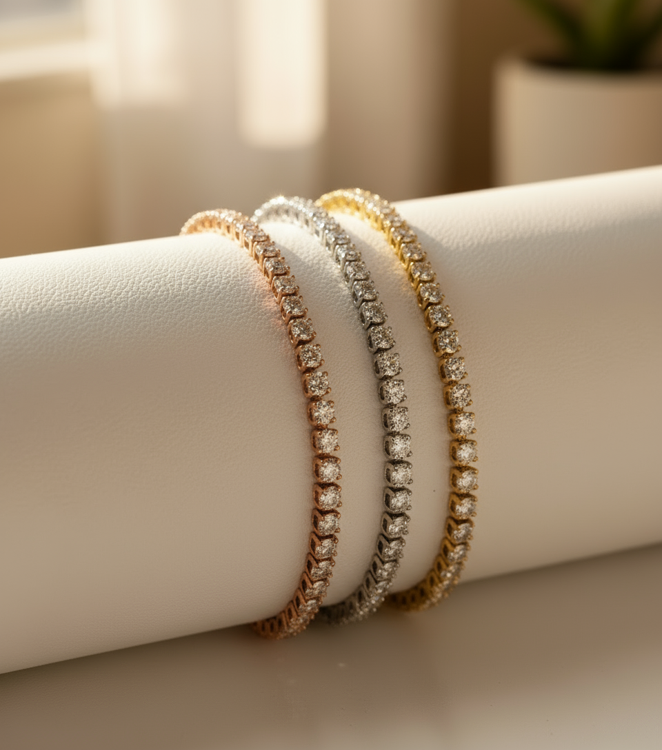 Bracciale con diamanti Moissanite in oro bianco 14k/5 ct. Bracciale tennis/Bracciale Moissanite da donna/Gioielli per matrimonio nuziale/Regalo di anniversario per lei