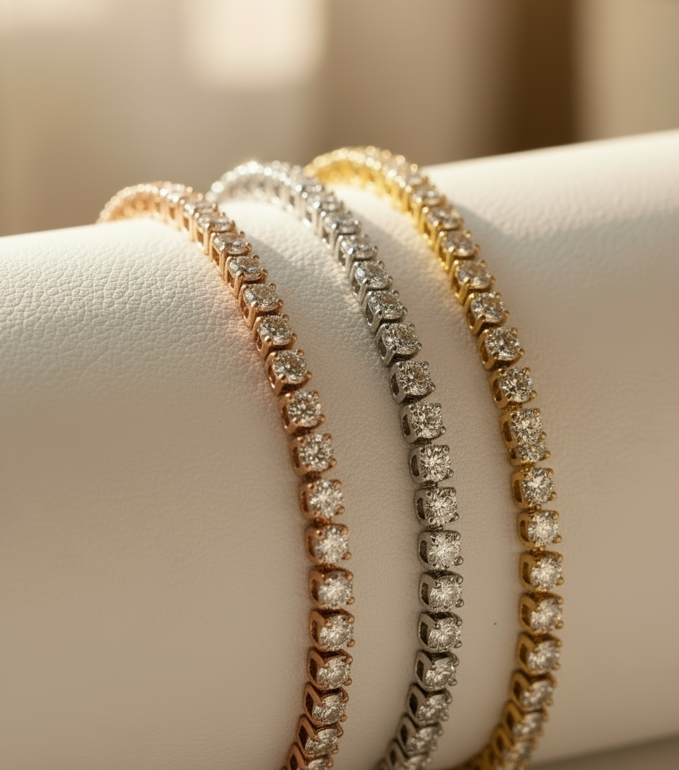 Bracciale con diamanti Moissanite in oro bianco 14k/5 ct. Bracciale tennis/Bracciale Moissanite da donna/Gioielli per matrimonio nuziale/Regalo di anniversario per lei