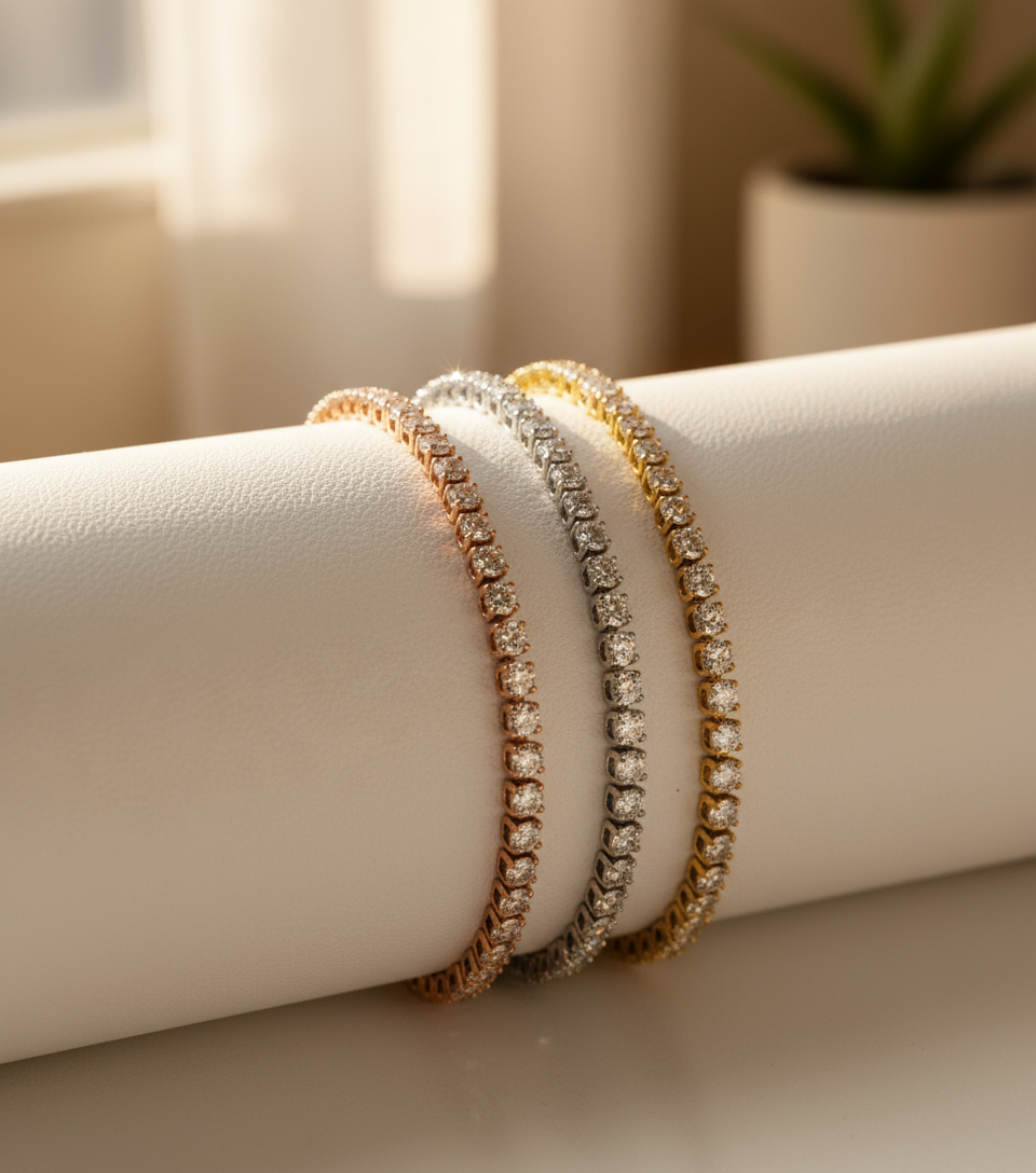 Bracciale con diamanti Moissanite in oro bianco 14k/5 ct. Bracciale tennis/Bracciale Moissanite da donna/Gioielli per matrimonio nuziale/Regalo di anniversario per lei