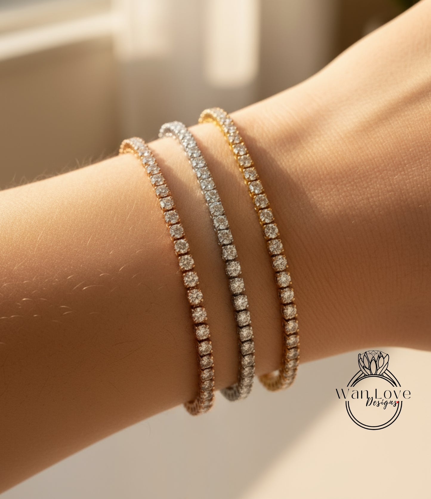 Bracciale con diamanti Moissanite in oro bianco 14k/5 ct. Bracciale tennis/Bracciale Moissanite da donna/Gioielli per matrimonio nuziale/Regalo di anniversario per lei