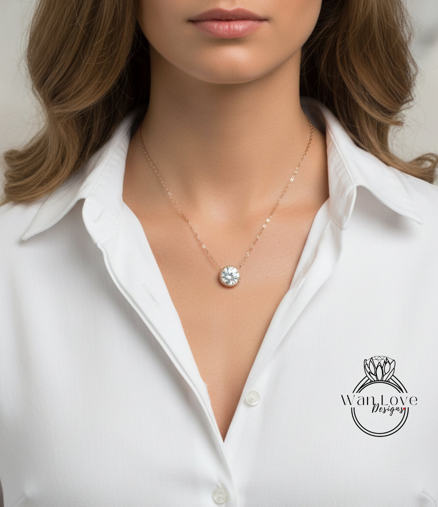 Moissanite Milgrain Bezel Round cut Necklace Solitaire Charm Thin Chain, 2ct, 8mm, Custom, Wedding,Aniversary Gift, Commitment-Faster Ship