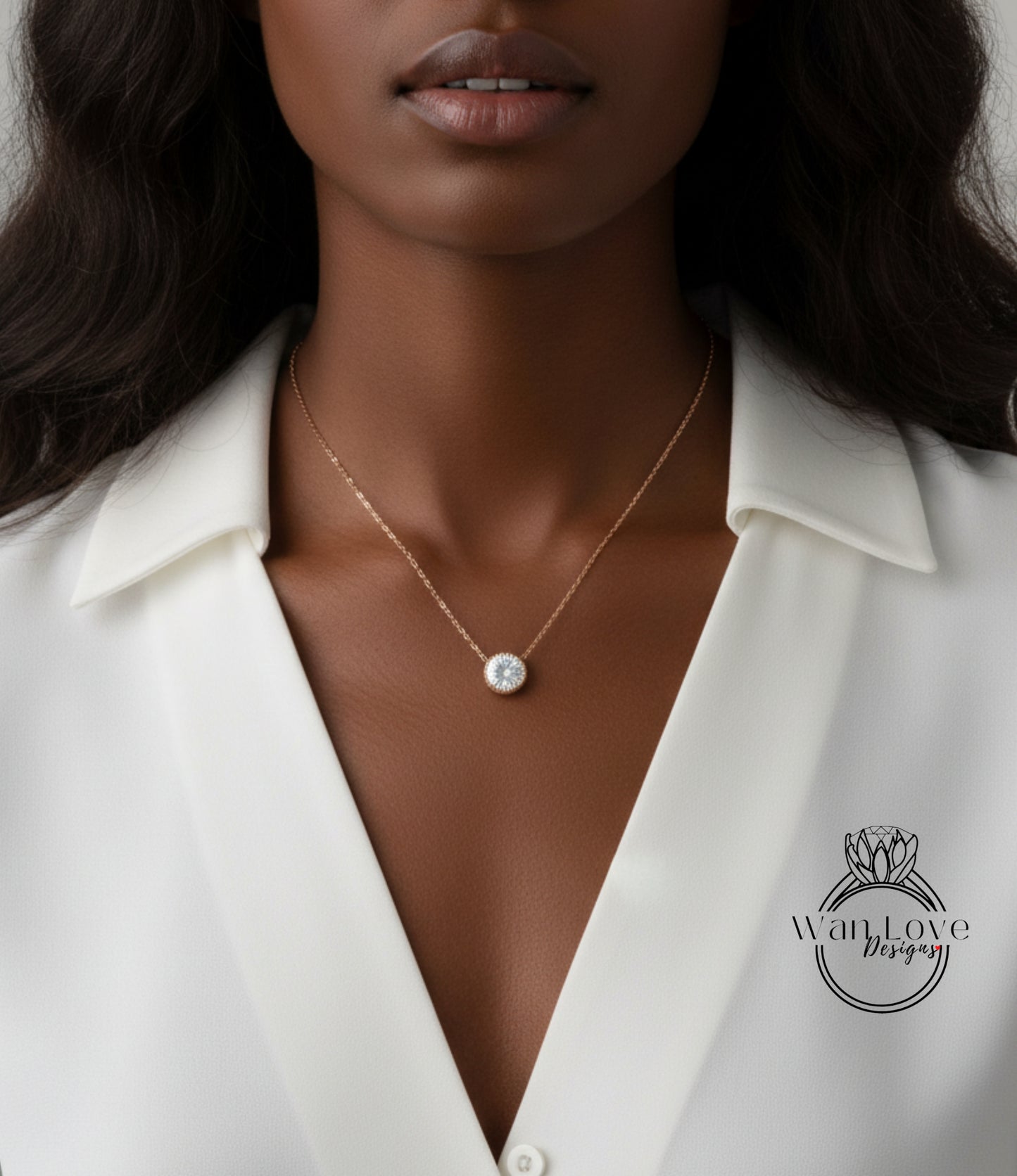 Moissanite Milgrain Bezel Round cut Necklace Solitaire Charm Thin Chain, 2ct, 8mm, Custom, Wedding,Aniversary Gift, Commitment-Faster Ship