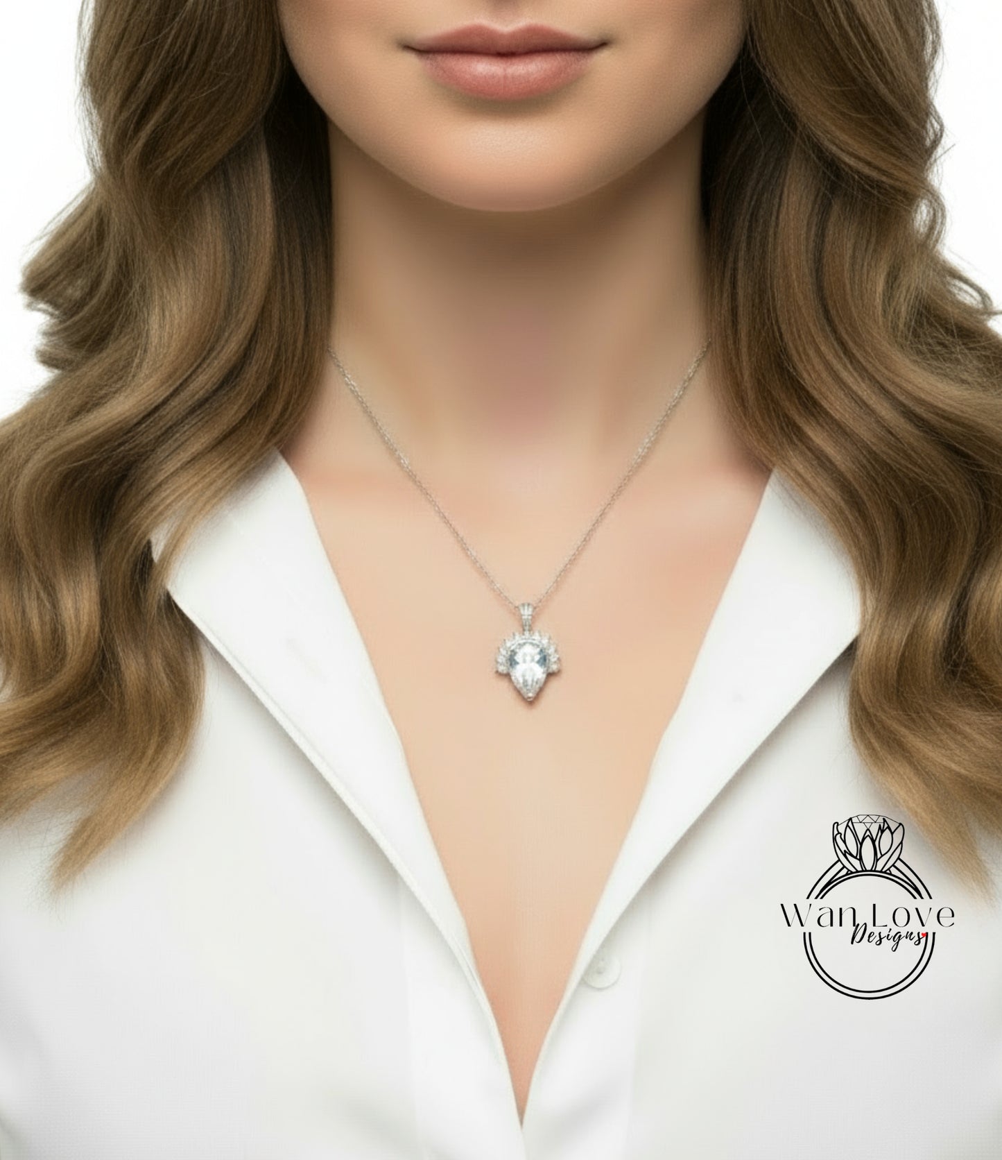 Diamond Semi Bezel Half Halo Moissante Pendant, Pear Cut Moissanite Pendant,14k Gold Necklace, Rose Gold Necklace, Wedding Anniversary Gift