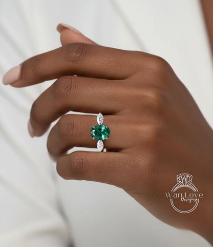 Oval cut engagement ring three stone Marquise Moissanite gold ring vintage ring art deco birthstone unique anniversary bridal promise ring