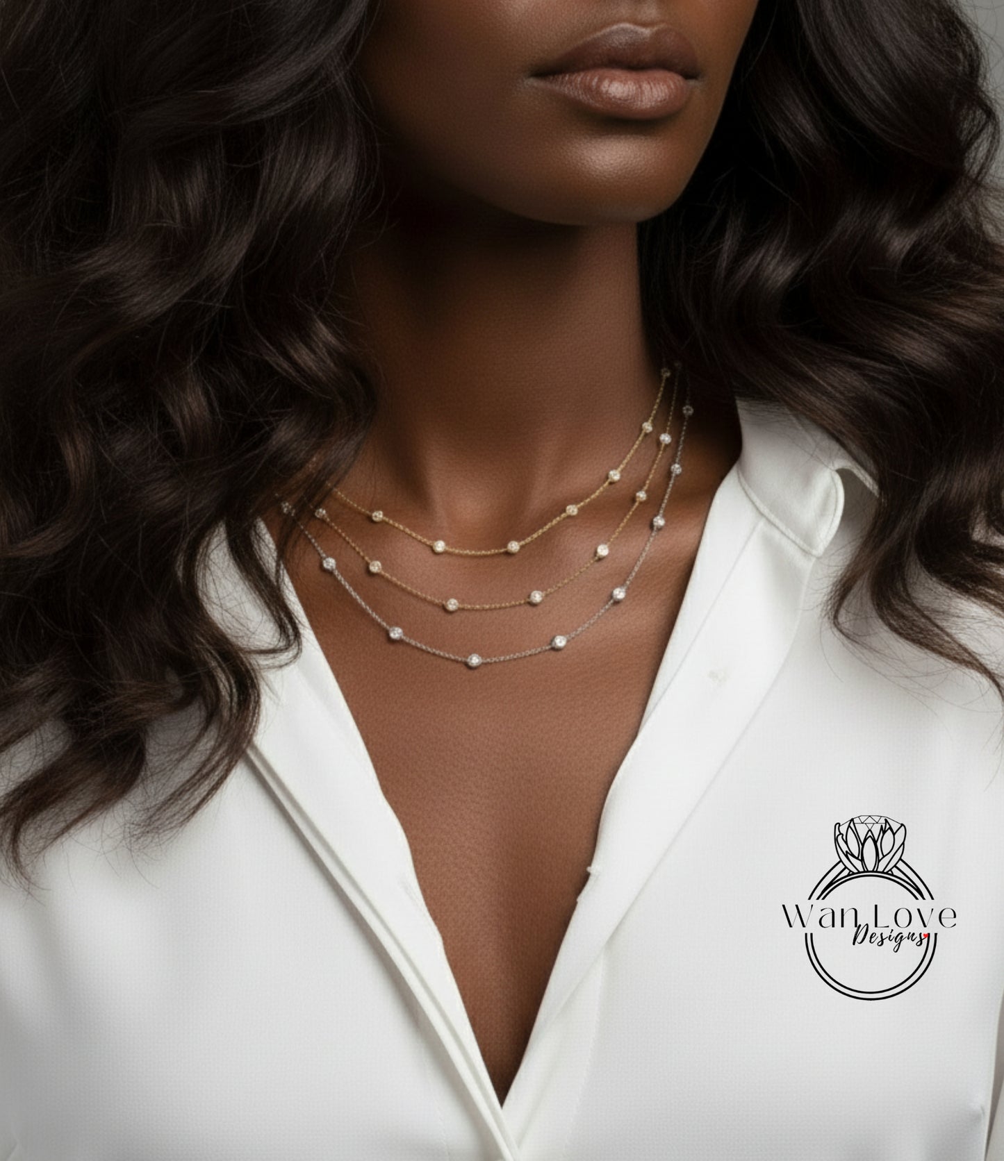 Diamond By the Yard Necklace, 10 Bezel Diamond Station Necklace / Gold Diamond Necklace, 1 Carat Birthstone Bezel Set Necklace, Bridal Wedding Jewelry, Anniversary Gift for her