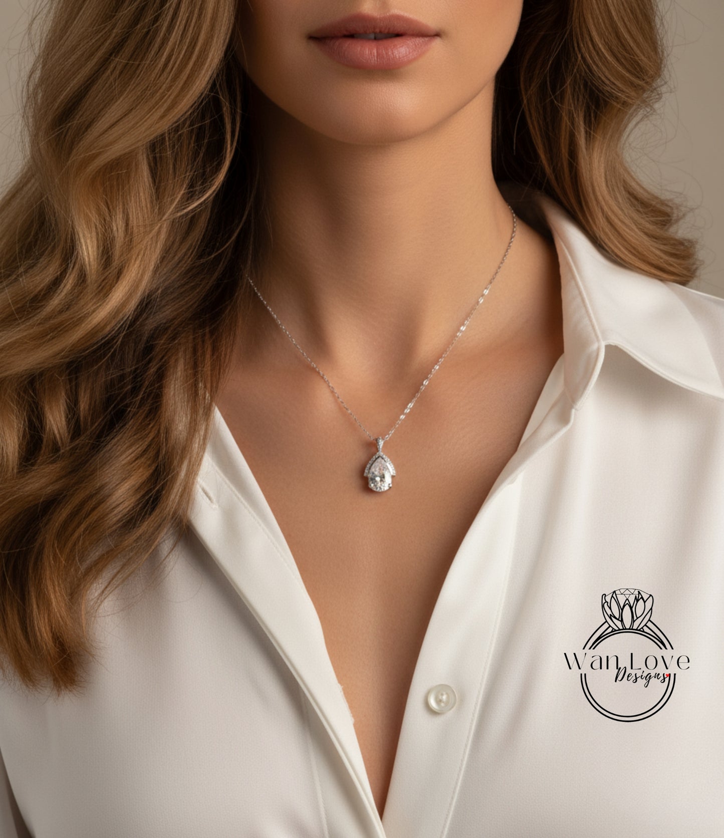 Pear & Diamond Semi Bezel Halo Moissanite Pendant Necklace 14k Gold, Half Halo Pear Cut Pendent, Solitaire Pendent, Women's Semi Bezel Necklace, Holiday Gift