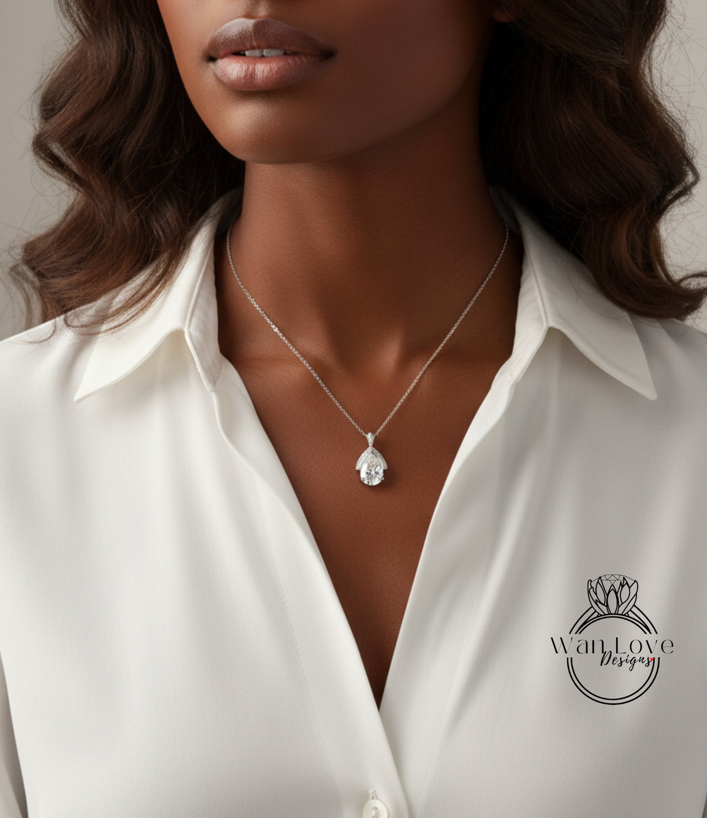 Pear & Diamond Semi Bezel Halo Moissanite Pendant Necklace 14k Gold, Half Halo Pear Cut Pendent, Solitaire Pendent, Women's Semi Bezel Necklace, Holiday Gift