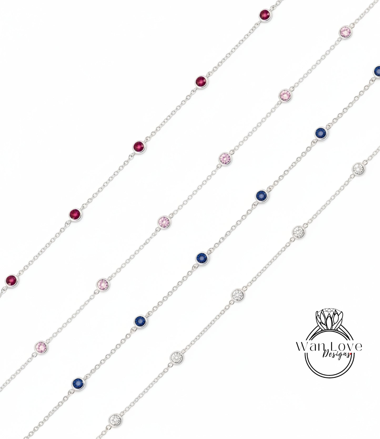 Diamond By the Yard Necklace, 10 Bezel Diamond Station Necklace / Gold Diamond Necklace, 1 Carat Birthstone Bezel Set Necklace, Bridal Wedding Jewelry, Anniversary Gift for her